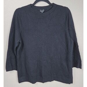 Talbots 100% Cashmere Sweater XL Black 3/4 Sleeve Crewneck Lightweight Soft Knit